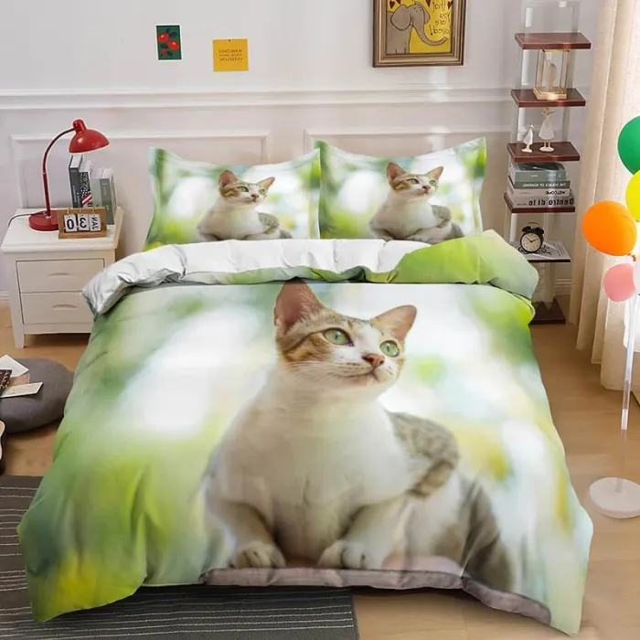 Cute Animal Pet Cats Bedding Set Duvet Covers Comforter Bed Sheets