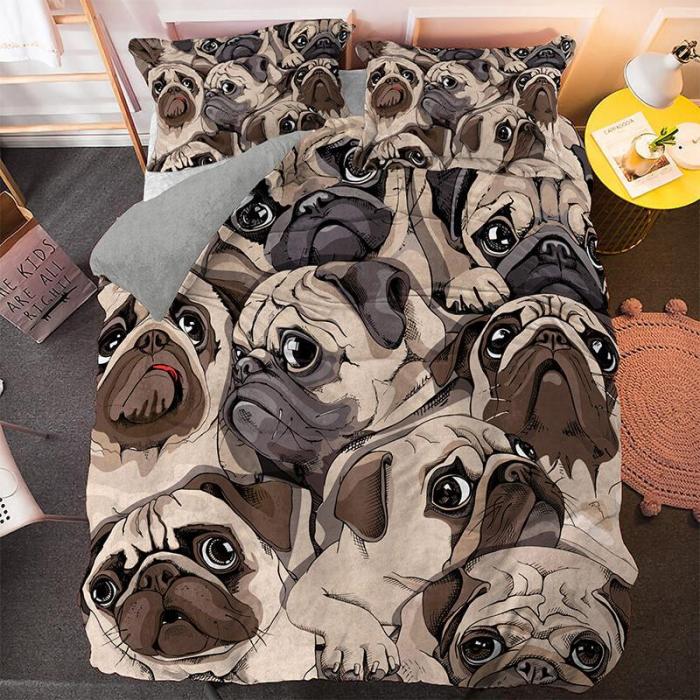 Cute Dog Cartoon Pug Bedding Set Duvet Covers Comforter Bed Sheets