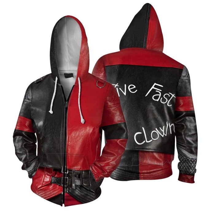 2 Pcs/Set The Suicide Squad Movie Harleen Quinzel Red Cosplay Unisex 3D Printed Hoodie Sweatshirt Jacket With Zipper+Pant