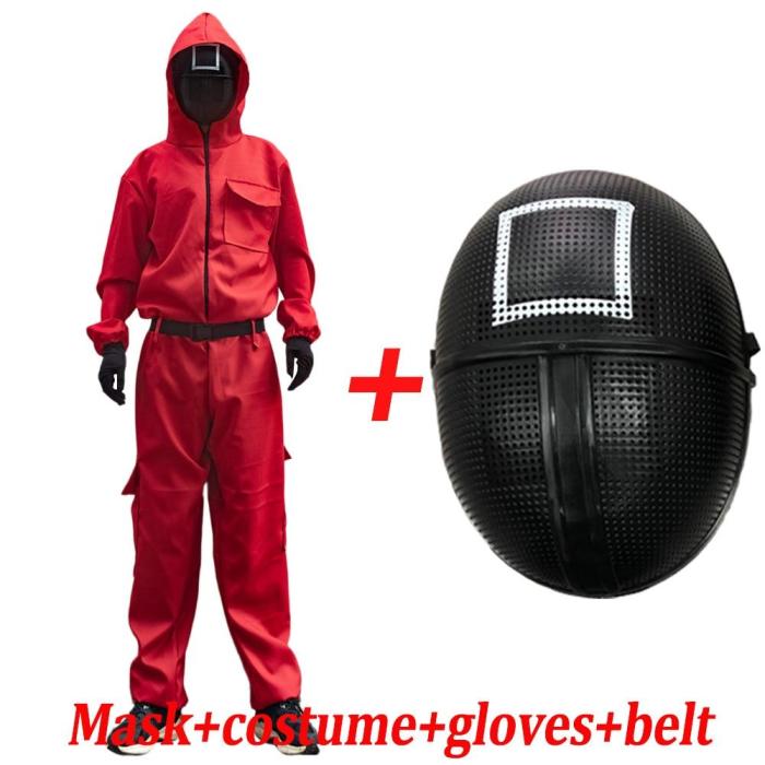 Squid Game Costume Mask Cosplay Jumpsuit Round Six Square Circle Triangle Plastic Helmet Masks Halloween Party Costume