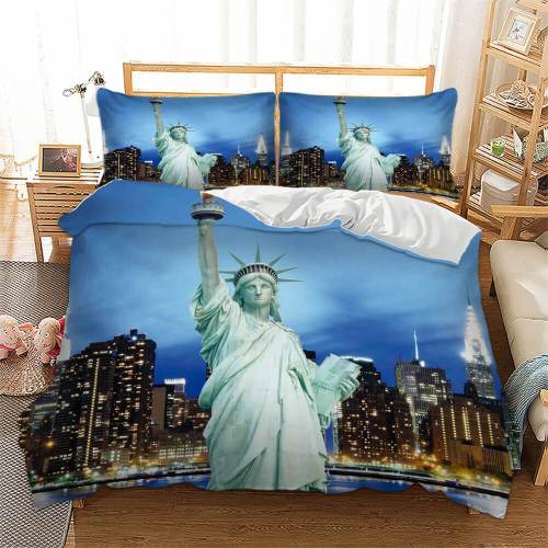 Statue Of Liberty City Building Bedding Set Duvet Covers Comforter