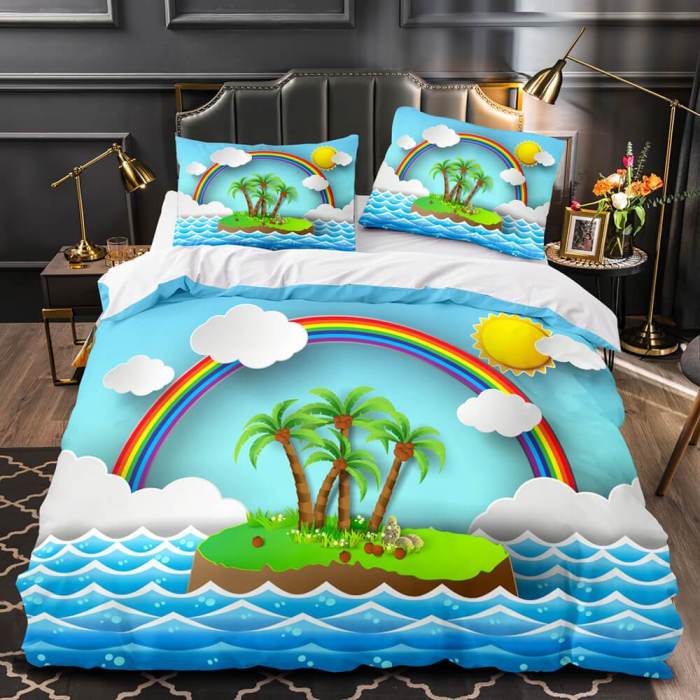 Ocean Beach Coconut Tree Sea Bedding Sets Quilt Duvet Cover Bed Sheets