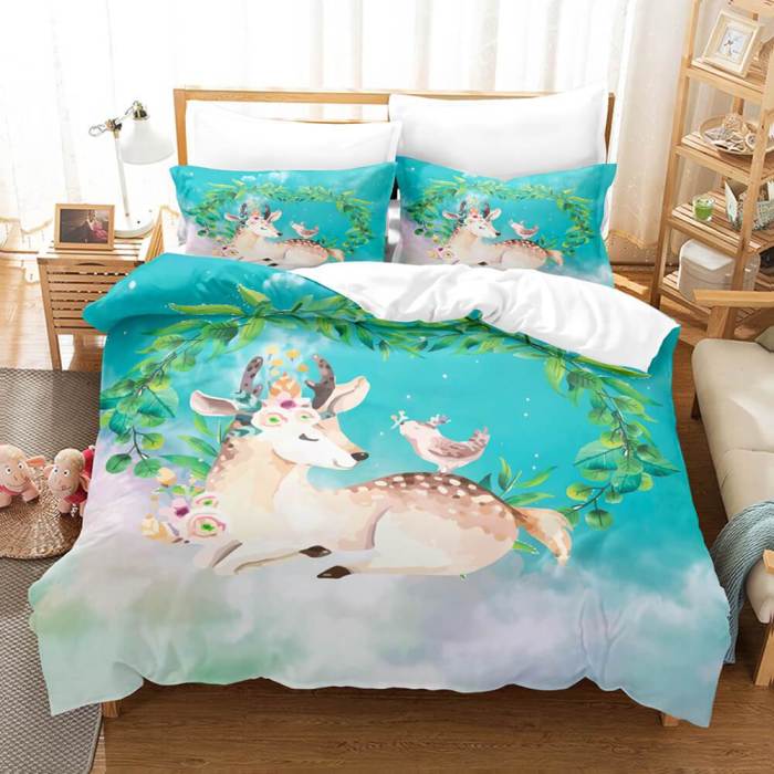 Cute Pere David'S Deer Elk Bedding Set Duvet Covers Bed Sheets Sets