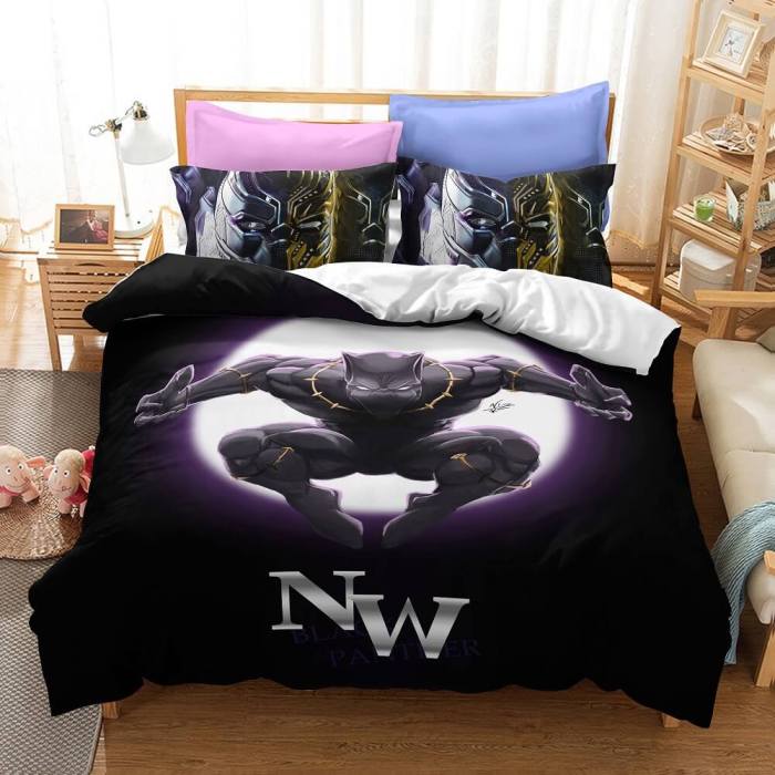 Black Panther Cosplay 3 Piece Bedding Set Duvet Cover Quilt Sheets Sets