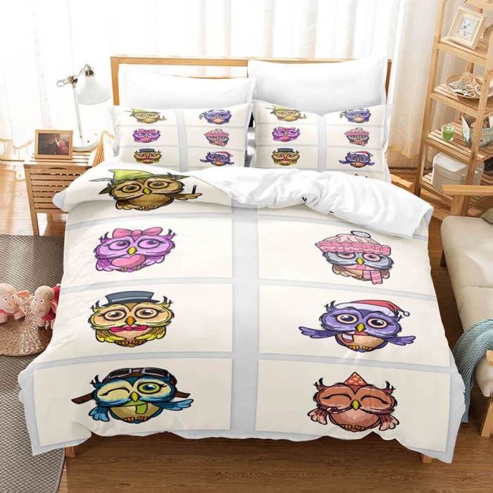 Cartoon Owl Bedding Sets Kids Birthday Duvet Covers Quilt Bed Sheets