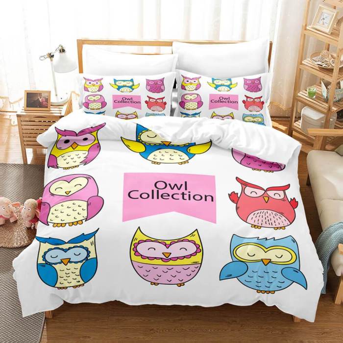 Cartoon Owl Bedding Sets Duvet Covers Quilt Bed Sheets Birthday Gift