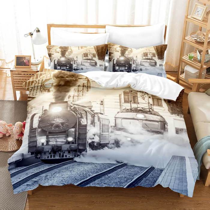 Steam Engine Train Vintage Locomotive Bedding Set Duvet Covers Pillowcases