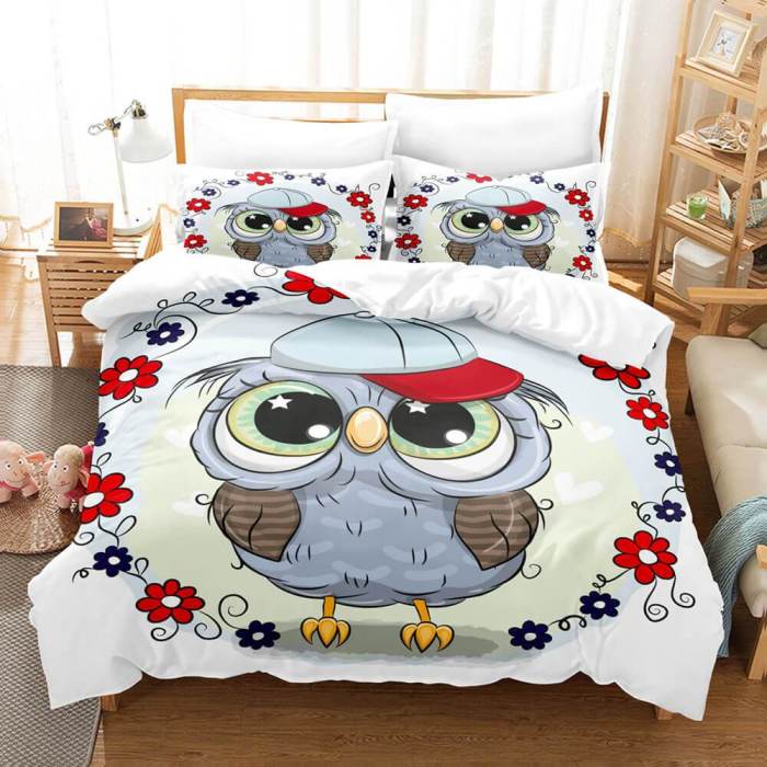 Cartoon Hand Painted Owl Bedding Sets Duvet Covers Quilt Bed Sheets