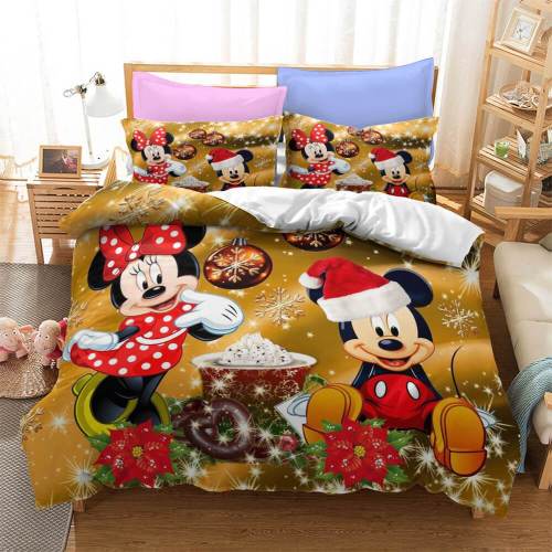 Cartoon Mickey Mouse Bedding Set Duvet Cover Christmas Bed Sheets Sets