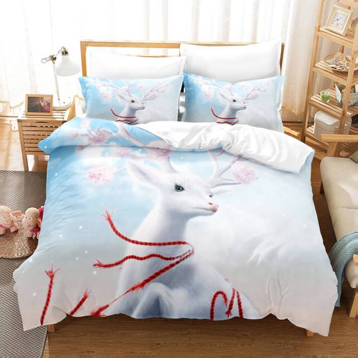 Cartoon Animal Deer Elk Bedding Set Duvet Cover Quilt Bed Sheets Sets