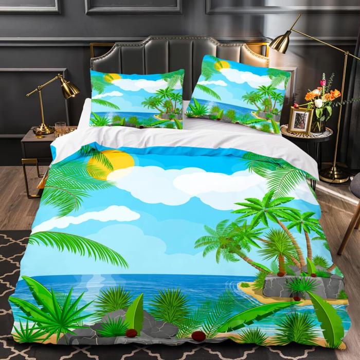 Ocean Beach Coconut Tree Sea Bedding Sets Quilt Duvet Cover Bed Sheets