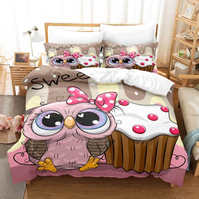 Cartoon Hand Painted Owl Bedding Sets Duvet Covers Quilt Bed Sheets