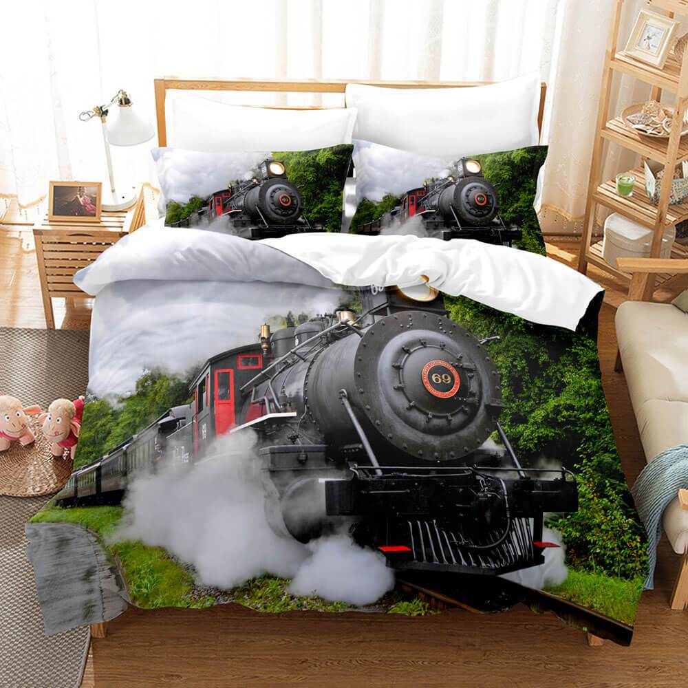 US$ 29.99 - 3 Piece Steam Engine Vintage Locomotive Bedding Set Duvet ...