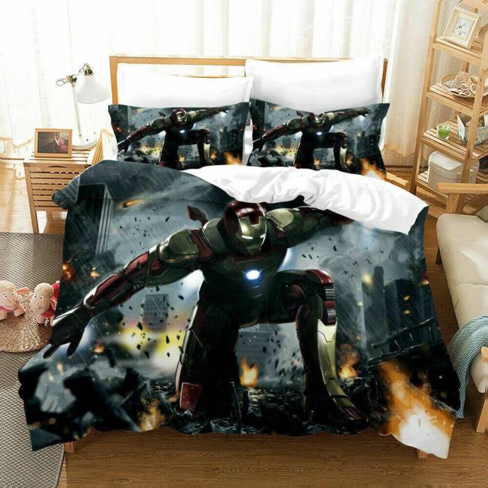 Avengers Ironman Captain America Bedding Set Duvet Cover Bed Sheets
