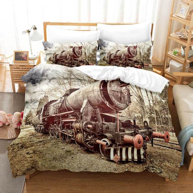 Steam Engine Train Bedding Set Rail Vehicles Duvet Covers Bed Sheets