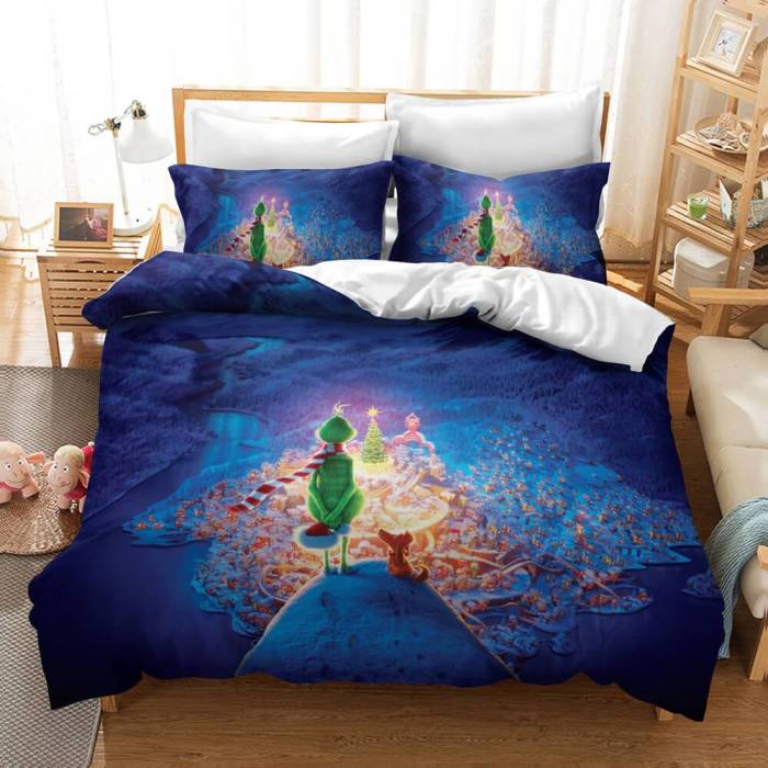 The Santa Grinch Christmas Cosplay Bedding Set Duvet Cover Bed Sheets