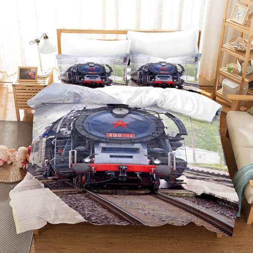 Steam Engine Train Vintage Locomotive Bedding Set Duvet Covers Pillowcases
