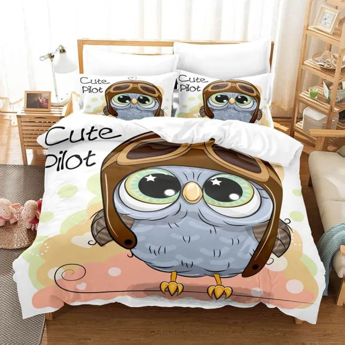 Hand-Painted Cartoon Owl Bedding Set Duvet Covers Quilt Bed Sheets