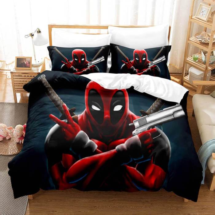 Deadpool Cosplay Bedding Set Comforter Duvet Cover Bed Sheets