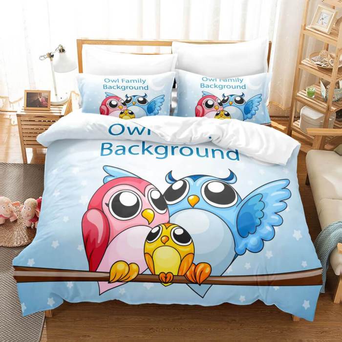 Hand-Painted Cartoon Owl Bedding Set Duvet Covers Quilt Bed Sheets