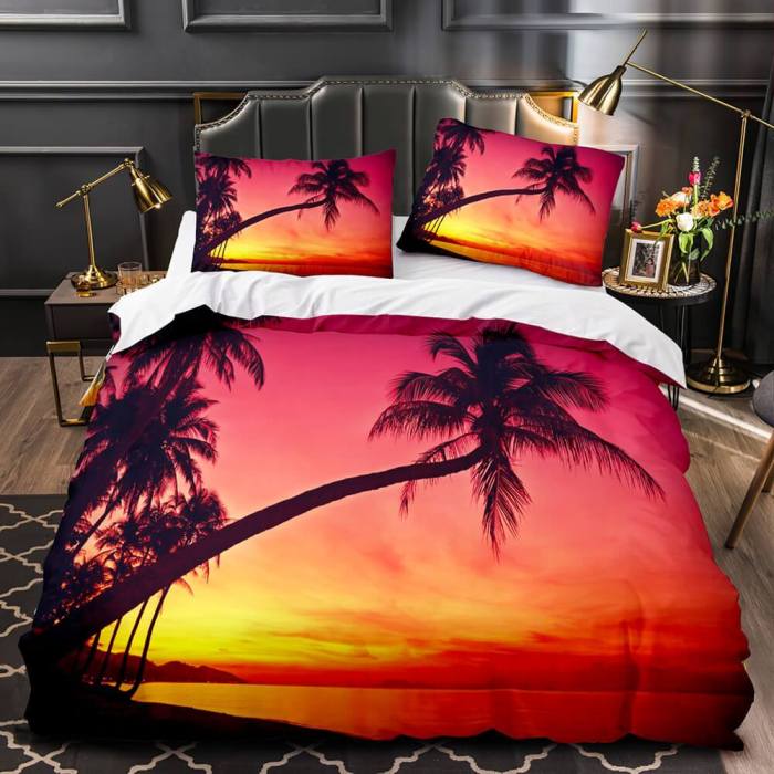Ocean Beach Themed Coconut Tree Bedding Sets Quilt Duvet Cover Bed Linen