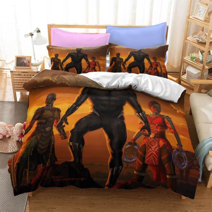 Black Panther Cosplay 3 Piece Bedding Set Duvet Cover Quilt Sheets Sets