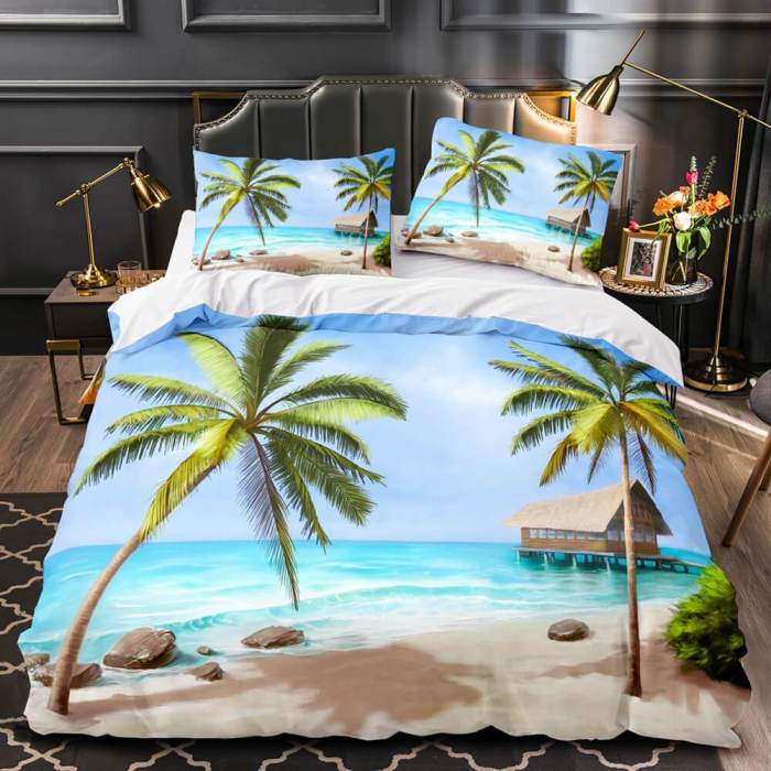 Ocean Beach Coconut Tree Sea Bedding Sets Quilt Duvet Cover Bed Sheets