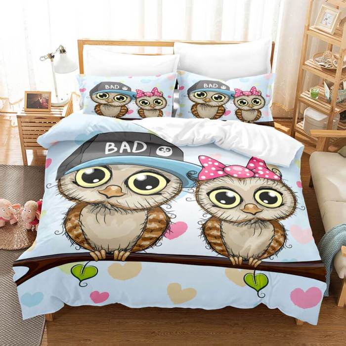 Cartoon Owl Bedding Sets Duvet Covers Quilt Bed Linen Sheets Sets