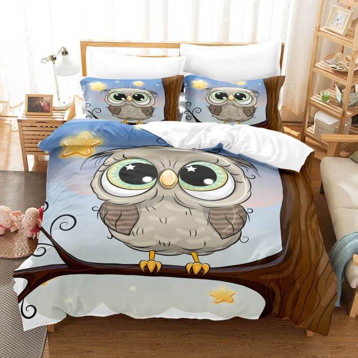 Cartoon Owl Bedding Sets Kids Birthday Duvet Covers Quilt Bed Sheets