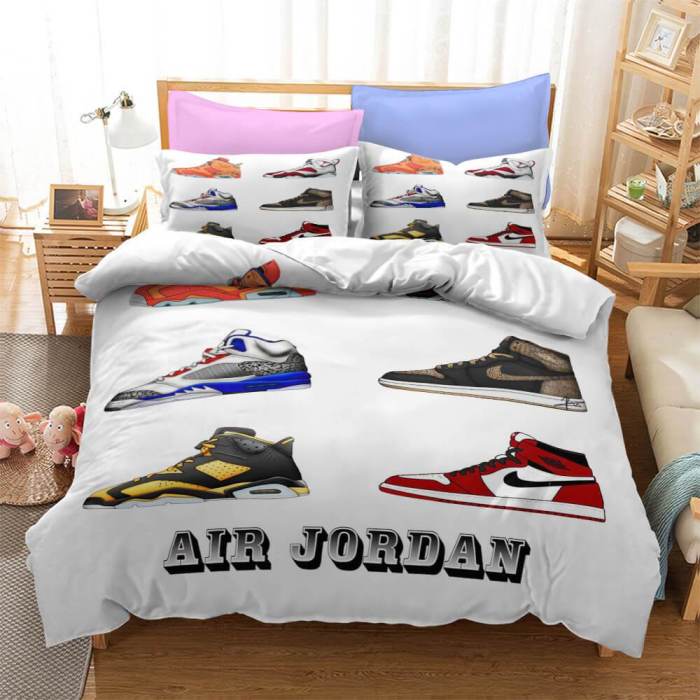 Lakers Jordan Basketball Bedding Set Duvet Covers Comforter Bed Sheets