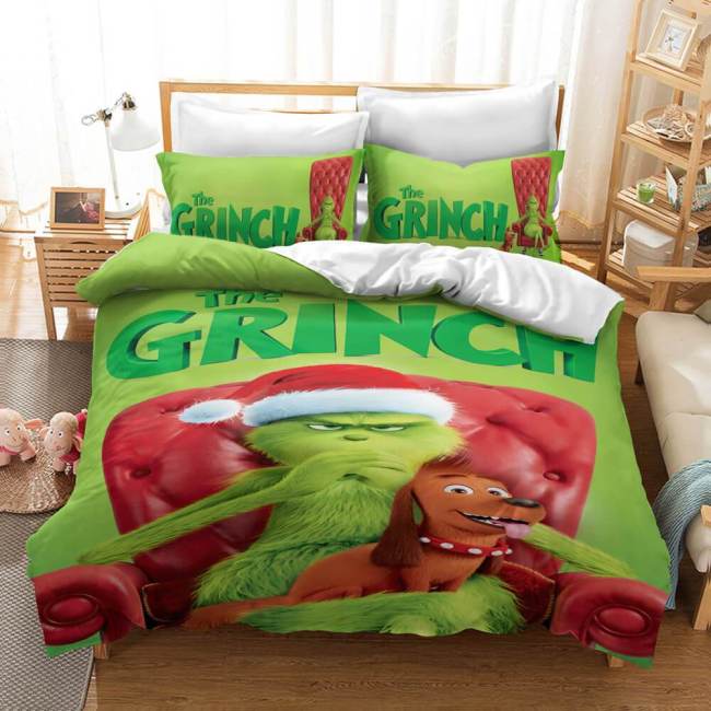 The Santa Grinch Christmas Cosplay Bedding Set Duvet Cover Bed Sheets