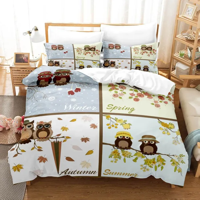 Cartoon Animals Owl Bedding Sets Duvet Covers Quilt Bed Linen Sheets