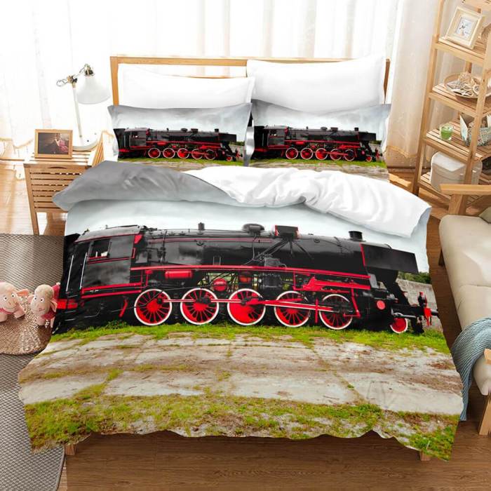 Steam Engine Train Vintage Locomotive Bedding Set Duvet Cover Sheets