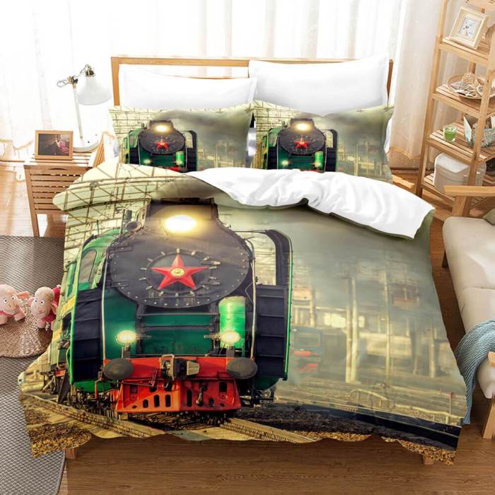 Steam Engine Bedding Set Vintage Locomotive Duvet Cover Bed Sheets