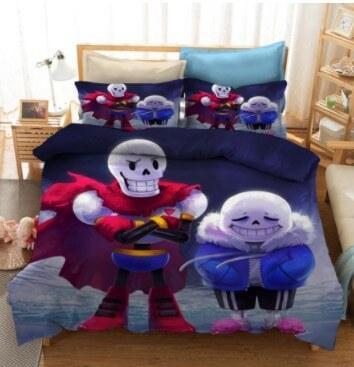 Undertale Sans Cosplay 3 Piece Bedding Set Duvet Cover Bed Sheets