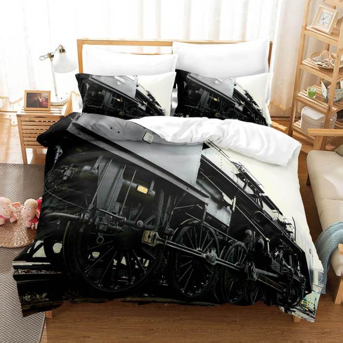 3 Piece Steam Engine Vintage Locomotive Bedding Set Duvet Covers Sets