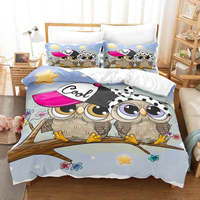 Cartoon Animals Owl Bedding Sets Duvet Covers Quilt Bed Linen Sheets