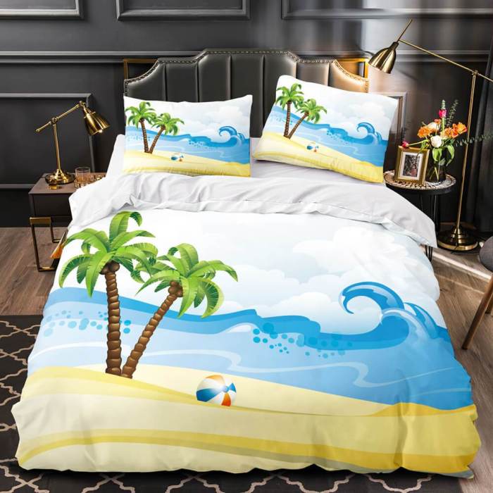 Ocean Beach Themed Coconut Tree Bedding Sets Quilt Duvet Cover Bed Linen