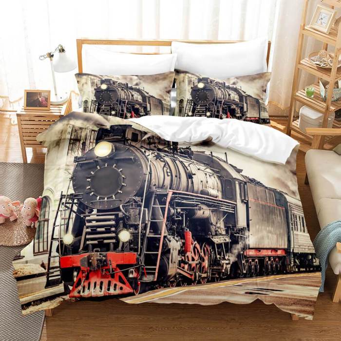 Steam Engine Train Bedding Set Rail Vehicles Duvet Covers Bed Sheets