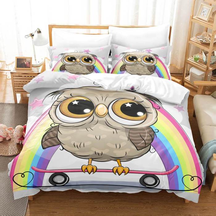 Hand-Painted Cartoon Owl Bedding Set Duvet Covers Quilt Bed Sheets