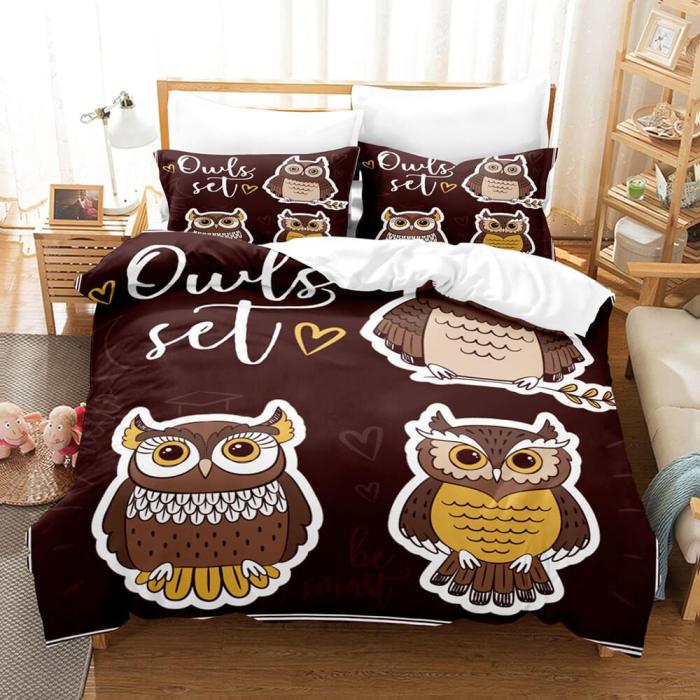 Cartoon Animals Owl Bedding Sets Duvet Covers Quilt Bed Linen Sheets