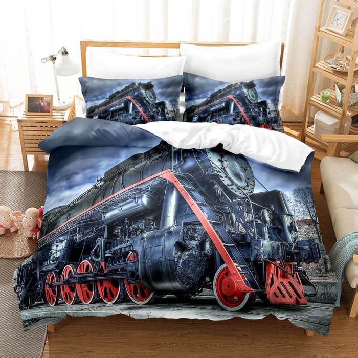 Steam Engine Train Bedding Set Rail Vehicles Duvet Covers Bed Sheets