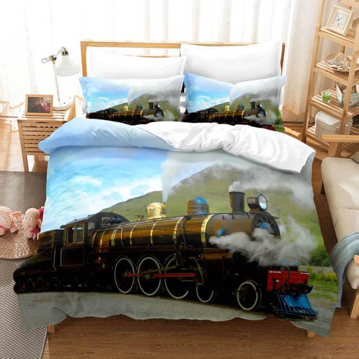 Steam Engine Vintage Locomotive Bedding Set Duvet Covers Bed Sheet Sets