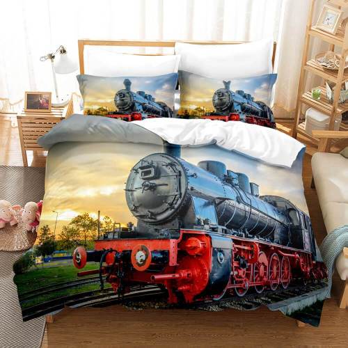Steam Engine Bedding Set Vintage Locomotive Duvet Cover Bed Sheets