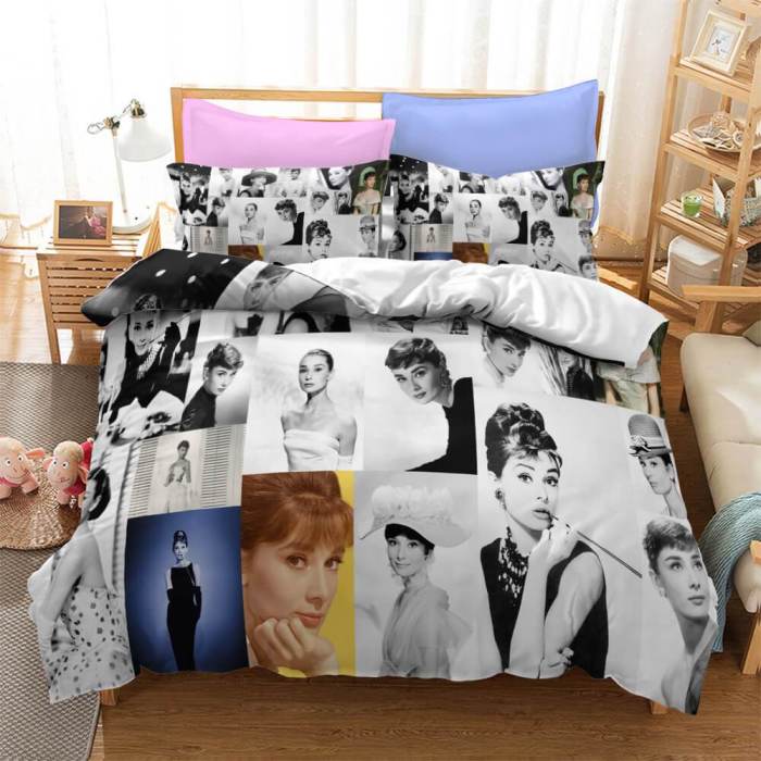 Audrey Hepburn Cosplay Bedding Set Duvet Cover Quilt Bed Sheets Sets