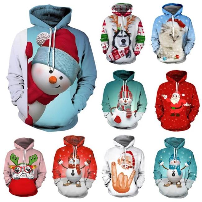 Ugly Christmas Sweater Print Casual Unisex Santa Pullover Christmas Sweatshirt