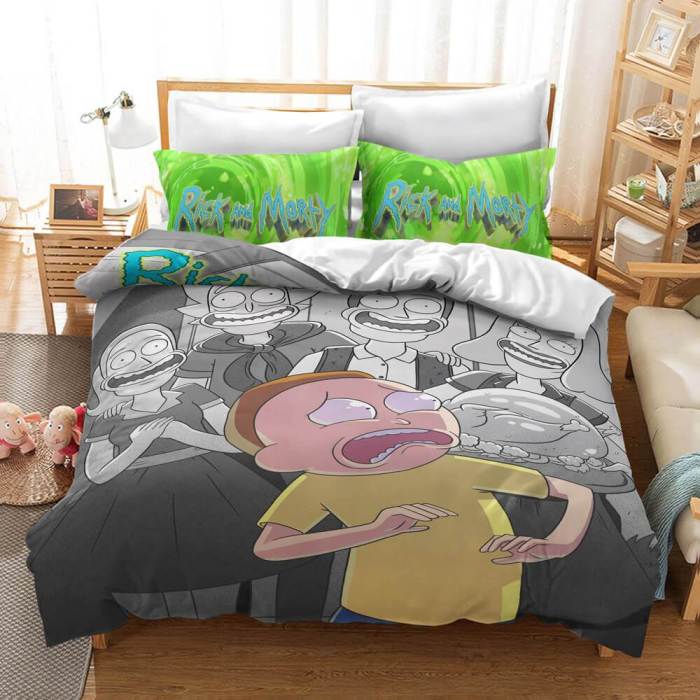 Rick And Morty 3 Piece Bedding Set Quilt Duvet Cover Bed Sheets Sets
