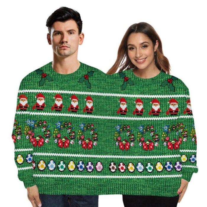 Funny Christmas Sweater Holiday Spoof 3D Printing Couples Two-Piece Double Loose Lovers Sweatshirt