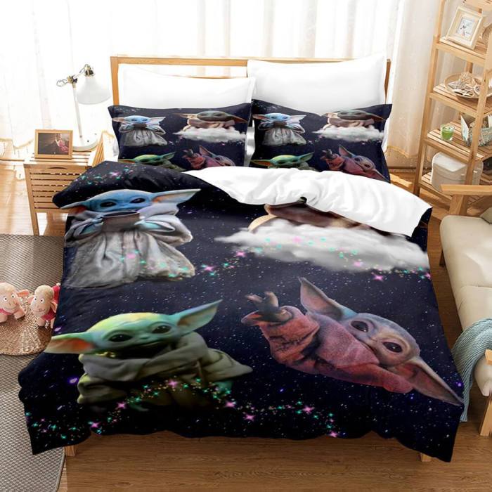 Cute Baby Yoda Cosplay Bedding Set Quilt Duvet Cover Bed Sheets Sets