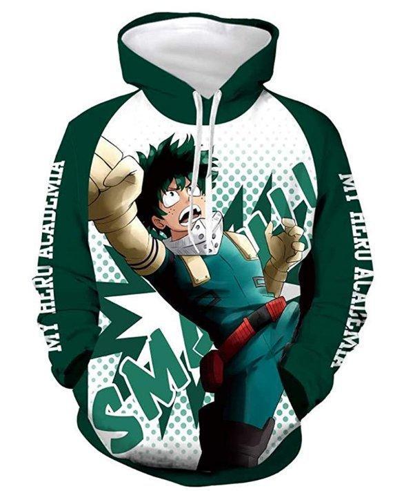 My Hero Academy Anime Green Deku Cosplay Adult Unisex 3D Printed Hoodie Sweatshirt Pullover